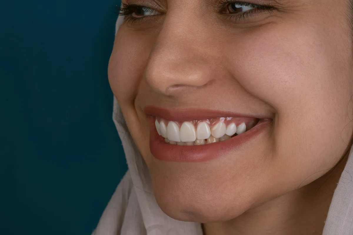 Paciente sonriendo después de un tratamiento de limpieza dental